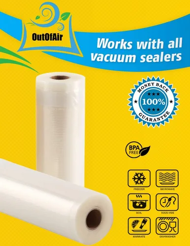 Miniatura 6 de Rollos de 8 pulgadas x 25 pies (se adaptan al interior de la máquina), paquete de 2 (50 pies en total) - Rollos selladores al vacío OutOfAir
