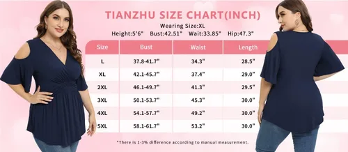 Miniatura 5 de TIANZHU Camisetas de talla grande para mujer, sexy, con cintura imperio, camisas de manga corta con detalle de hombros descubiertos