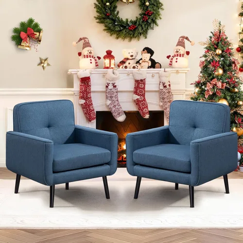 Miniatura 16 de Sillón moderno de acento de mediados de siglo, silla de piel sintética PU con estructura de madera, sillón acogedor para lectura con respaldo cómodo