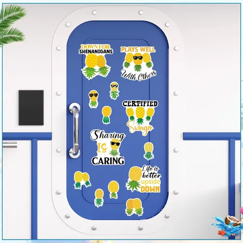 Miniatura 6 de 13 piezas de decoración de puerta de crucero de piña, imanes divertidos de piña tropical para crucero, reutilizables, divertidos letreros magnéticos