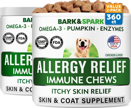 Miniatura 7 de BARK&SPARK Omega 3 para perros - 180 golosinas de aceite de pescado para la muda de pelo de perros, masticables para alergias en la piel, alivio
