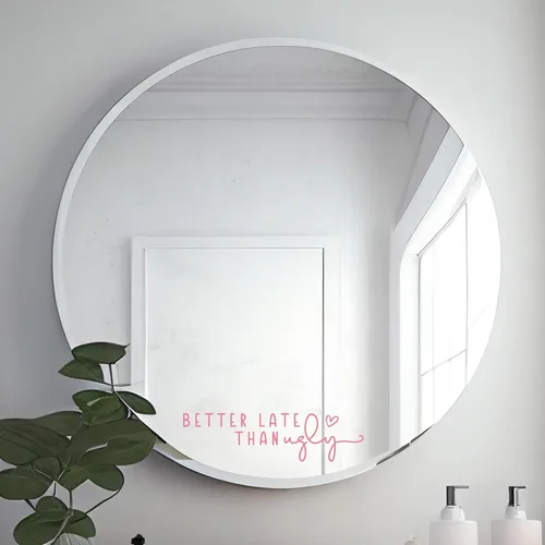 Miniatura 5 de 2 calcomanías de espejo con texto en inglés «Better Late Than Fey», calcomanías de vinilo para pared, buena idea de regalo, decoración de habitación