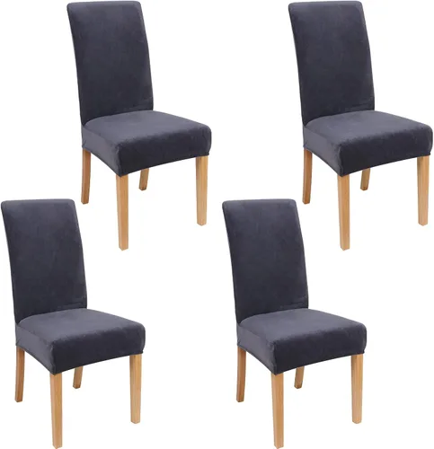 Miniatura 60 de smiry - Fundas para sillas de comedor de terciopelo elástico y suave, extraíbles, Terciopelo, Beige