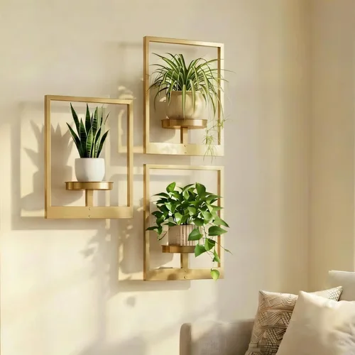 Miniatura 11 de Juego de 3 macetas de pared con marco de fotos, estantes colgantes de metal modernos para plantas, soporte de pared inoxidable para interiores