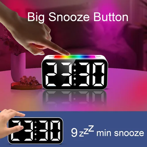 Miniatura 4 de Relojes despertadores fuertes Topski para dormitorios para personas que duermen pesadas, reloj de cabecera digital con luz nocturna, pantalla RGB