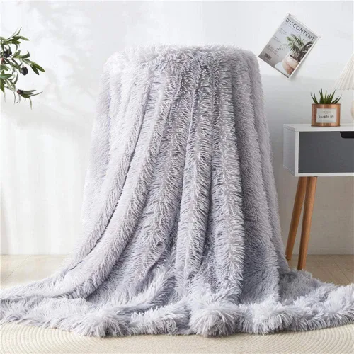 Miniatura 23 de Manta elegante de felpa suave en la cama, manta cálida de piel sintética, color gris, arcoíris, para cama, sofá, manta negra, 17.7 x 17.7 in