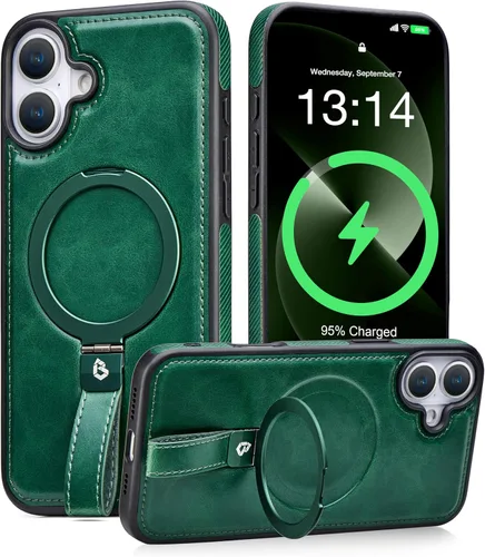 Miniatura 24 de Butaiga - Funda para iPhone 12 Pro Max con correa de cuero, soporte de anillo, color negro Finger Loop, Relieve Smartphone Pinky Strain