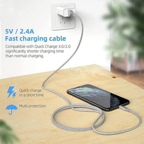 Miniatura 5 de Cargador para iPhone [certificado Apple MFi] Paquete de 3 cables Lightning de 10 pies de largo, carga rápida, sincronización de datos, cable USB