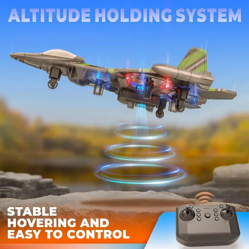 Miniatura 5 de BEZGAR Drones para niños Avión RC de 2.4GHZ, avión de control remoto, helicóptero RC, juguete de avión de combate con voltereta de 360°, juguetes
