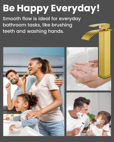 Miniatura 7 de Airuida Grifo de lavabo, grifo alto de baño de cascada, grifo mezclador de un solo orificio con boquilla rectangular grande, grifo de fregadero