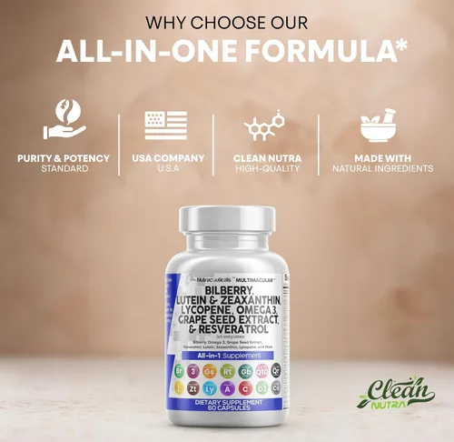Miniatura 7 de Clean Nutra - Vitaminas para los ojos con arándano, luteína y zeaxantina, suplementos de licopeno de 40 mg de resveratrol, semillas de uva