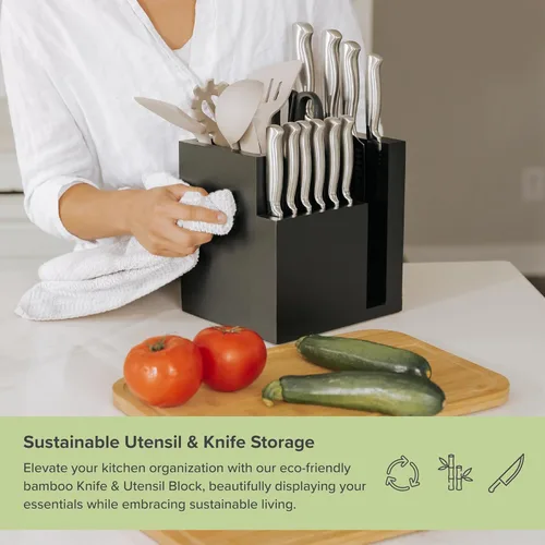 Miniatura 4 de KitchenEdge Bloque magnético de bambú para cuchillos y soporte para utensilios de cocina, almacenamiento elegante para cuchillos de chefs, cuchillos