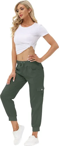 Miniatura 6 de MoFiz Pantalones cargo de senderismo para mujer, ligeros, de secado rápido, para exteriores, casuales, viajes, cintura elástica, bolsillos