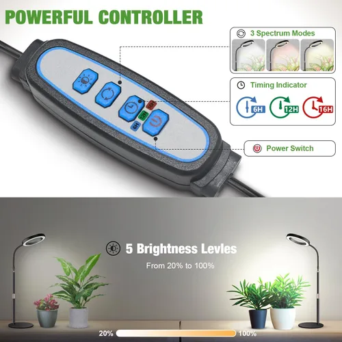 Miniatura 4 de Garpsen Luces de Crecimiento para Plantas de Interior, 80 LEDs de Espectro Completo Luz de Escritorio para Plantas con Temporizador para 6H/12H/16H