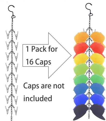 Miniatura 3 de Perchero para gorras de béisbol, organizador ajustable para sombreros colgantes, cadena de metal, soporte para sombreros, gorra de almacenamiento