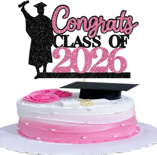 Miniatura 38 de Rsstarxi 1 paquete de decoración de pastel con purpurina para la clase de 2026, decoraciones de graduación 2026, tapa de felicitaciones