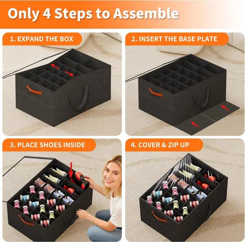 Miniatura 6 de Aokeyee Paquete de 2 organizadores de zapatos para armario, caja grande de almacenamiento de zapatos para hasta 48 pares, organizador de zapatos