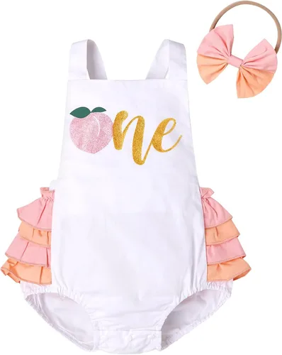 Miniatura 23 de IMEKIS Conjunto de ropa para bebé niña de primer cumpleaños con diadema de verano para sesión de fotos