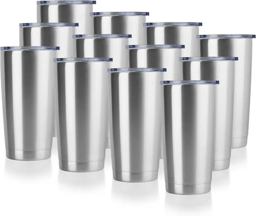Miniatura 9 de DOMICARE Vaso de acero inoxidable de 20 onzas a granel con tapa, taza de viaje aislada al vacío de doble pared, taza de café con recubrimiento