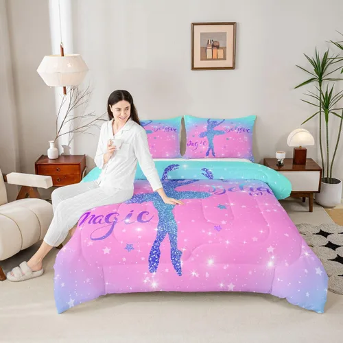 Miniatura 49 de Erosebridal Juego de ropa de cama de princesa de ballet, tamaño Queen, juego de edredón de 3 piezas para niñas bailarinas de ballet, lindo juego