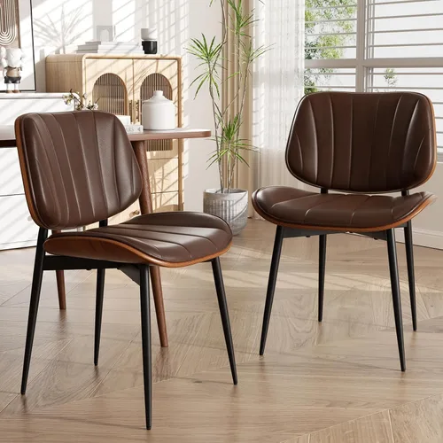 Miniatura 14 de Silla de comedor, sillas de comedor modernas de mediados de siglo, sillas de cocina tapizadas de piel sintética con respaldo de madera curvada