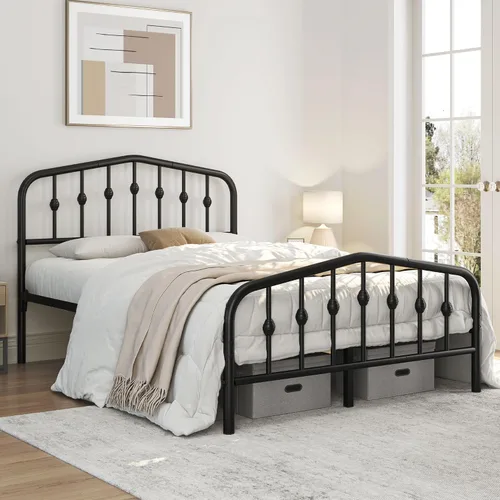 Miniatura 3 de Yaheetech Base de cama de plataforma completa, cabecera victoriana, capacidad de 800 libras, espacio debajo de la cama de 12.6 pulgadas, no necesita