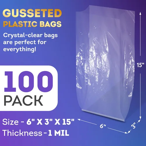 Miniatura 2 de APQ Bolsas de polietileno transparentes con refuerzo, 6 x 3 x 15 pulgadas. Paquete de 100 bolsas de plástico con refuerzo de 1 mil de grosor