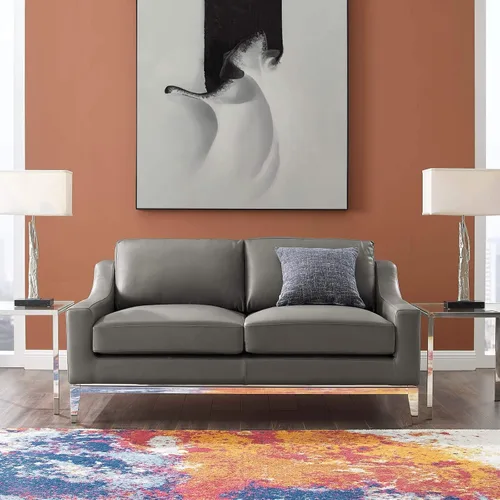 Miniatura 11 de Modway Arnés de sofá de cuero de 83.5" en gris con base de acero inoxidable