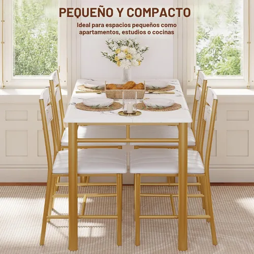 Miniatura 5 de Juego de mesa de comedor IRONCK para 4, mesa de cocina de madera con sillas tapizadas para cocina y comedor, juego de mesa compacto para espacios