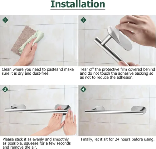 Miniatura 7 de JiGiU Toallero autoadhesivo, el juego de accesorios de baño incluye barra de toalla de baño de 16 pulgadas, soporte de papel higiénico y anillo