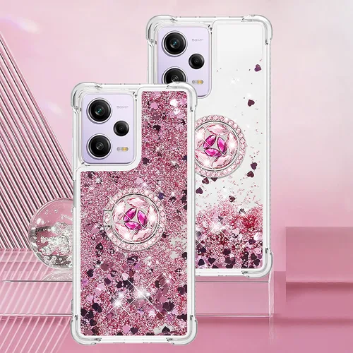 Miniatura 2 de CCSmall Funda transparente con purpurina para Xiaomi Redmi Note 12 Pro 5G, cubierta brillante de arena movediza líquida con soporte de anillo
