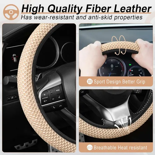 Miniatura 4 de Alpmosn Funda Elástica Extensible para Volante, Microfibra Transpirable de Seda de Hielo, Antideslizante, Accesorios de Interior de Automóvil