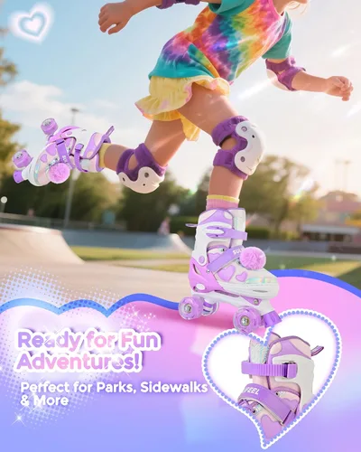 Miniatura 2 de SULIFEEL - Patines ajustables de estilo tie-dye arcoíris para niñas y niños de 3 a 5 años, 5 a 8 años, 6 a 12 años, rosa y morado, con luces