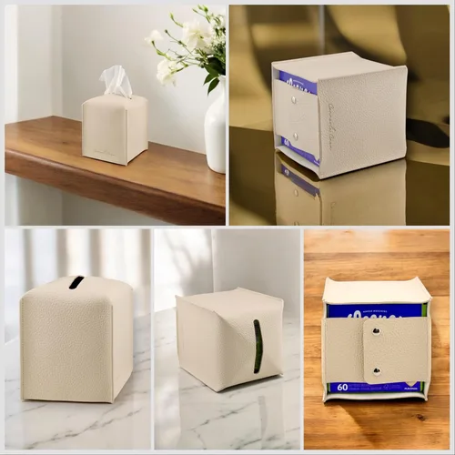 Miniatura 9 de Soporte para caja de pañuelos de piel sintética de alta calidad, elegante funda de caja de pañuelos estilo hotel para decoración del hogar, oficina