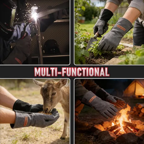 Miniatura 7 de YESWELDER Guantes de soldadura de forja de cuero, resistentes al fuego, 14 pulgadas, con costuras de Kevlar, guantes resistentes para Mig, Tig
