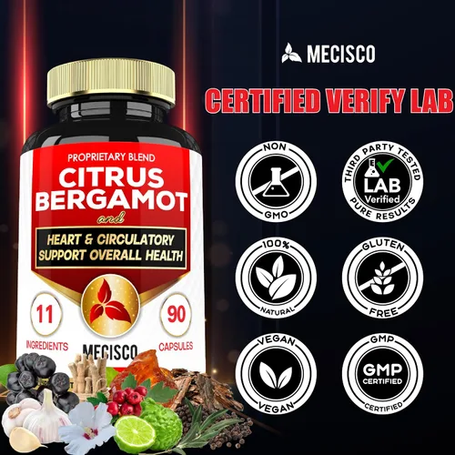 Miniatura 6 de Mecisco Suplemento de bergamota cítrica 11 en 1 de 1000 mg con chokeberry negro, berberina HCl y más – 90 cápsulas – Apoya la salud del corazón