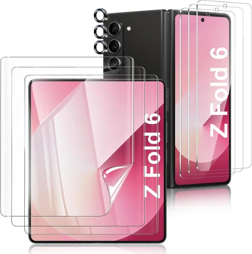 Miniatura 10 de Fotbor Paquete de 3 + 3 + 3 protectores de pantalla para Samsung Galaxy Z Fold 5, película flexible de pantalla interior + protector de pantalla