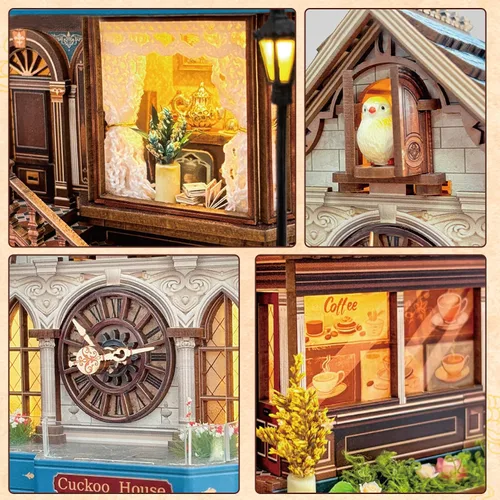 Miniatura 6 de SUNNINO Kit de casa de muñecas en miniatura, rompecabezas de madera 3D de cuco para adultos, kit de construcción de mini casa con 3 modos