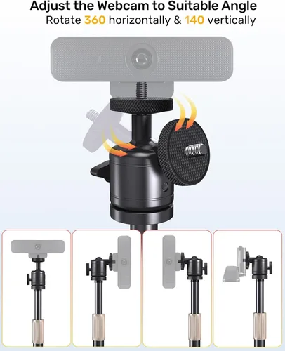 Miniatura 2 de Soporte de trípode para cámara web para escritorio de altura ajustable y soporte giratorio de 360° para cámara web compatible con Logitech Webcam