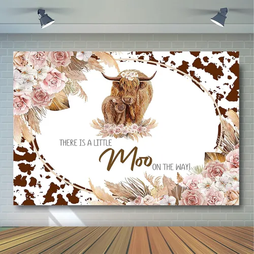 Miniatura 3 de Avezano Highland Cows - Telón de fondo de algodón marrón para baby shower, 7 x 5 pies (84 pulgadas de ancho x 60 pulgadas de alto) para niños