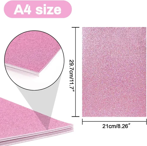 Miniatura 2 de Sukh Papel de Cartulina con Purpurina Rosa - Papel de Cartulina para Manualidades A4 Grueso Colorido para Navidad, San Valentín, Caja de Regalo
