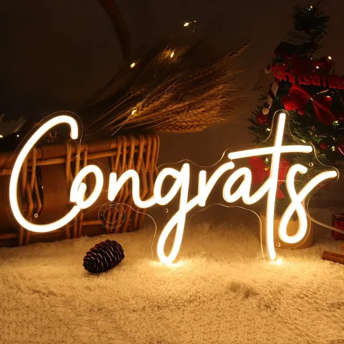 Miniatura 8 de SYLHOME Congrats - Letrero de luz LED de neón para boda, fiesta de cumpleaños, graduación, fondo, decoración de pared, celebración, banquete