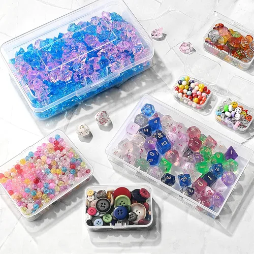 Miniatura 5 de Paquete de 7 mini recipientes de plástico rectangulares de varios tamaños, cajas de almacenamiento de plástico transparente con tapas con bisagras