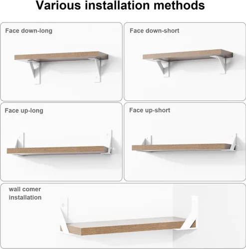 Miniatura 5 de SOGAL Soporte de estante pequeño, con 4 formas de montaje, soporte de estante montado en la pared, soportes de estante blancos de 3 x 4 pulgadas