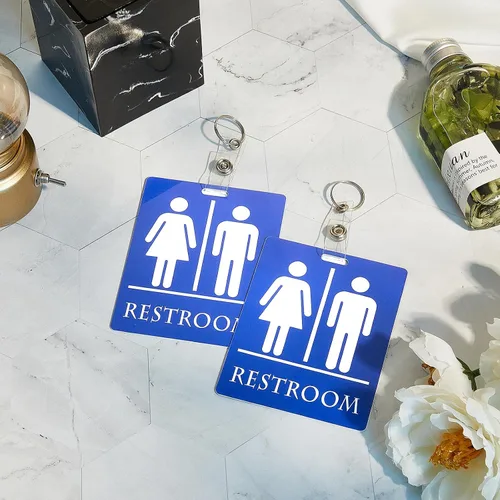 Miniatura 6 de Gersoniel 2 llaveros unisex para pase de baño, para aula, baño, pasillo, llave, con anillo para mujeres, hombres, negocios, restaurante, inodoro