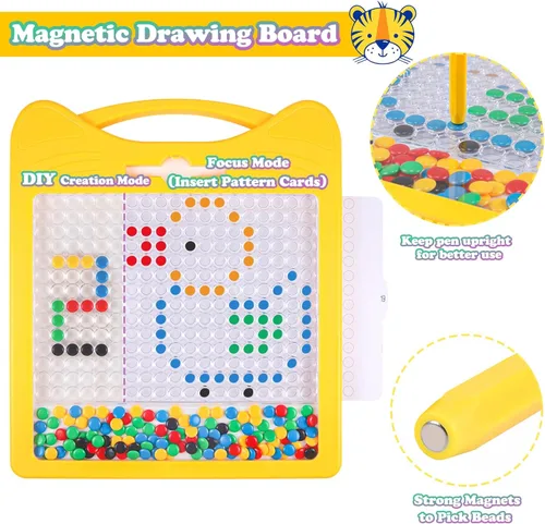 Miniatura 6 de Tablero magnético de dibujo extra grande para niños, tablero de garabatos magnético con 2 bolígrafos, arte de puntos magnéticos, juguete Montessori
