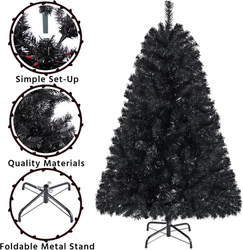 Miniatura 4 de Yaheetech - Árbol de pino artificial de Halloween negro de 4.5 pies, para decoración de fiestas en casa, oficina, fiestas, en interiores