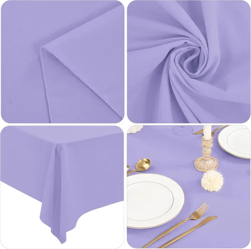 Miniatura 8 de fani Paquete de 12 manteles rectangulares de poliéster lavanda de 60 x 102 pulgadas para mesas rectangulares de 6 pies, mantel de tela lavable