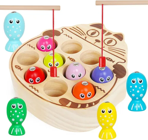 Juego de pesca magnético de madera para niños pequeños de 3 años en adelante, actividades educativas preescolares Montessori, aprendizaje de