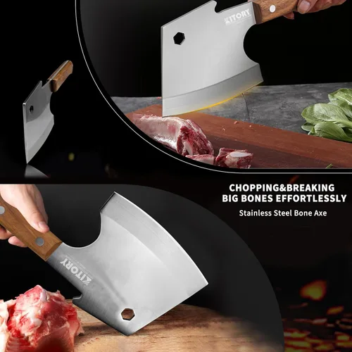 Miniatura 2 de Kitory Carne Cleaver - Cuchillo picador de huesos de 6 pulgadas, cuchillo de carnicero resistente con mango de madera, hoja de acero inoxidable